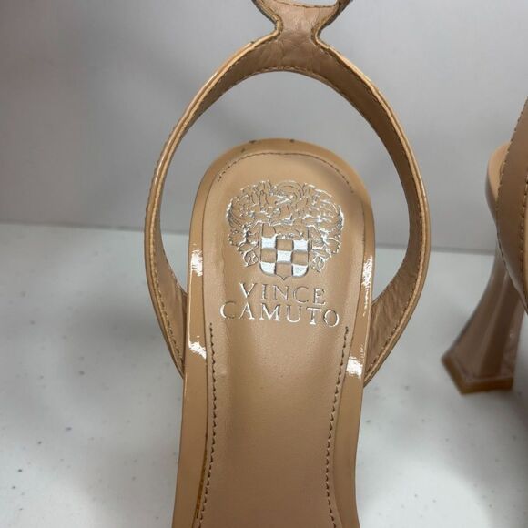 Vince Camuto Penelopy Patent Leather Slingback Tan Platform High Heel Open Toe - Picture 7 of 9